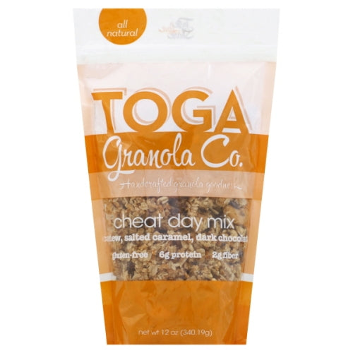 gluten free granola from Toga Granola Co. Cashews, salted caramel chips, semi sweet chocolate chips, oats, honey & coconut oil.