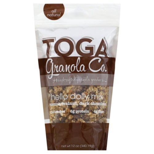gluten free granola from Toga Granola Co. Walnuts, coconut, semi sweet chocolate chips, oats, vanilla, honey & coconut oil.